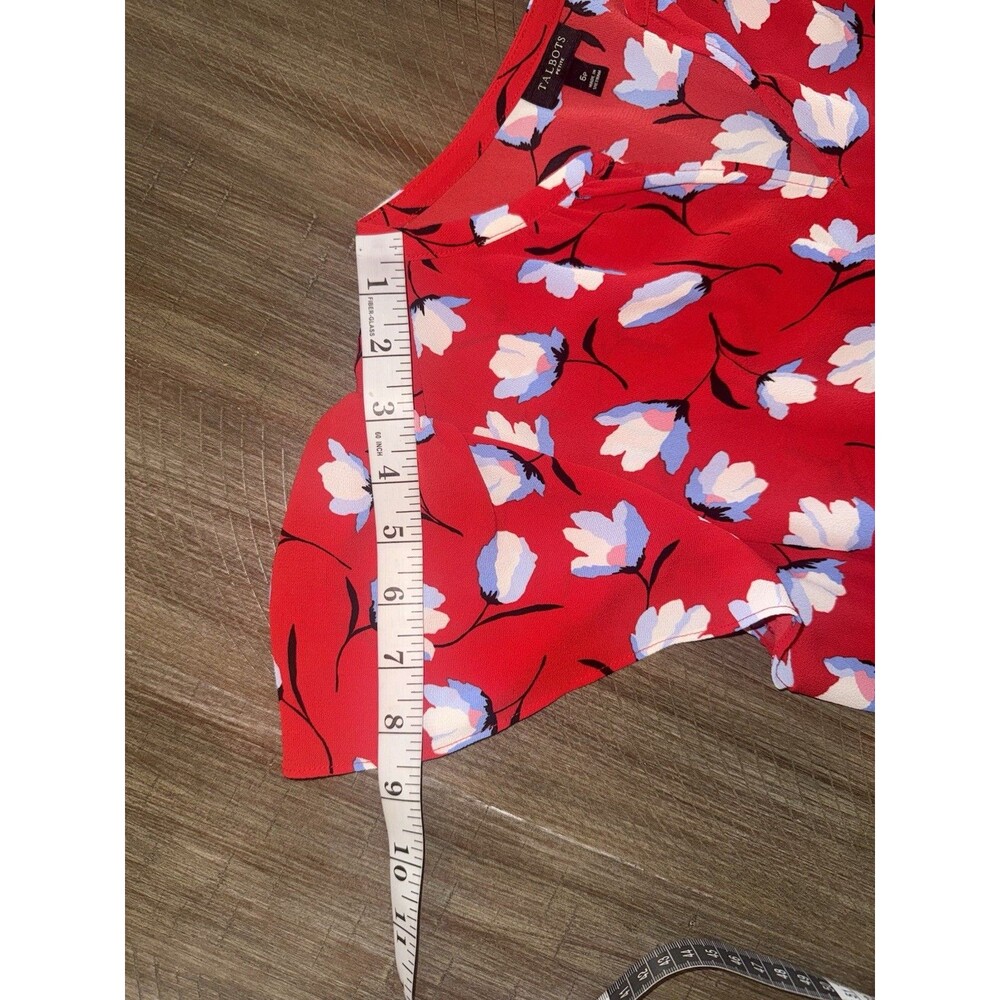 Talbots Classic Red Floral Flutter Sleeve Flounce Hem Dress Women’s Size 6P EUC - Picture 11 of 16